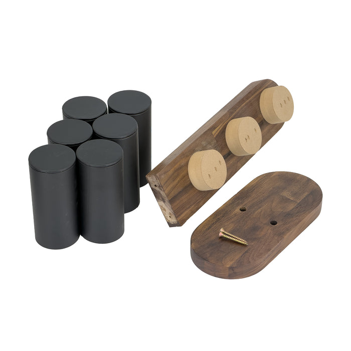11 1/2" x 9 1/4" Black Leatherette Walnut 3-Tier Round Bar Bracelet Display