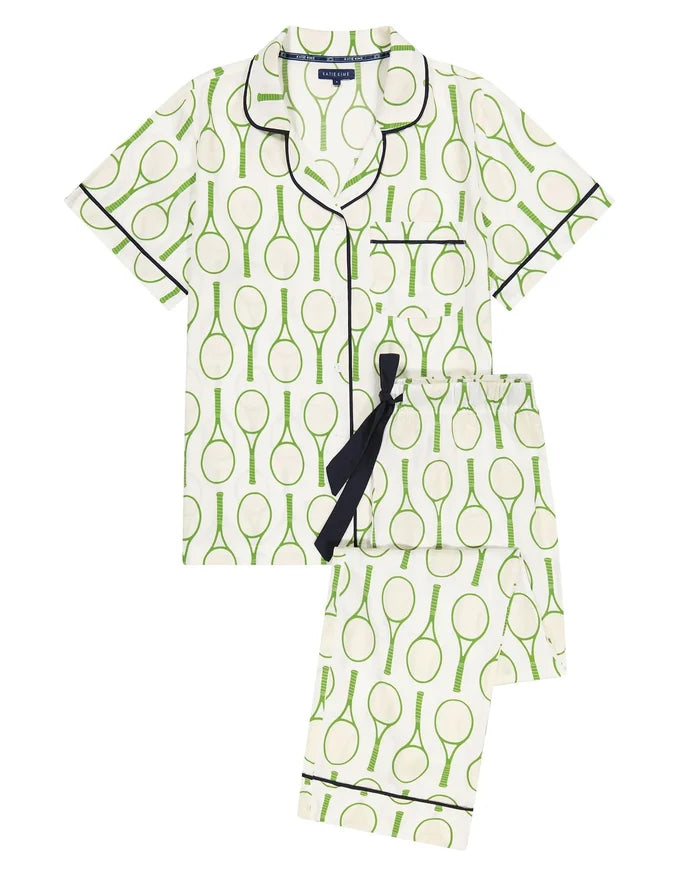 Pajama set with tennis racket pattern on a white background