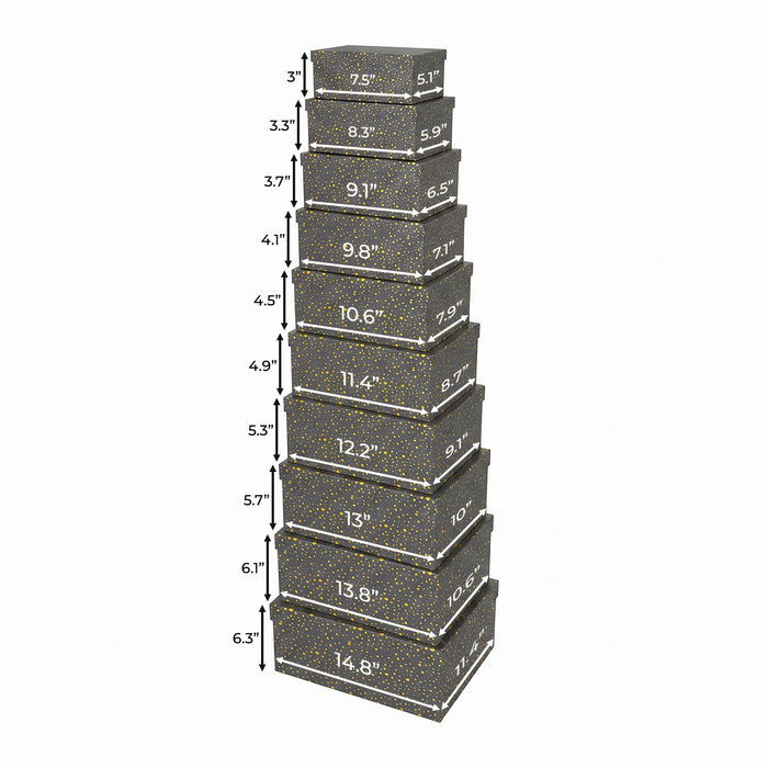 10-Piece Black Nested Gift Box Set with Gold Dot Design