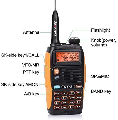 Baofeng GT-3 Mark II [2 Pack + Battery] | Dual Band | 5W | Better Antenna | VOX | Flashlight - Radioddity