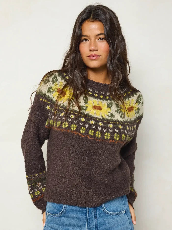 Everyone's Favorite Sweater - Espresso Sunflowers-view 3