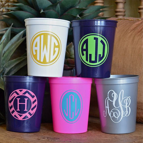 Monogrammed Plastic Stadium Party Cups