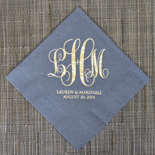 Custom Wedding Monogram Napkins - 100