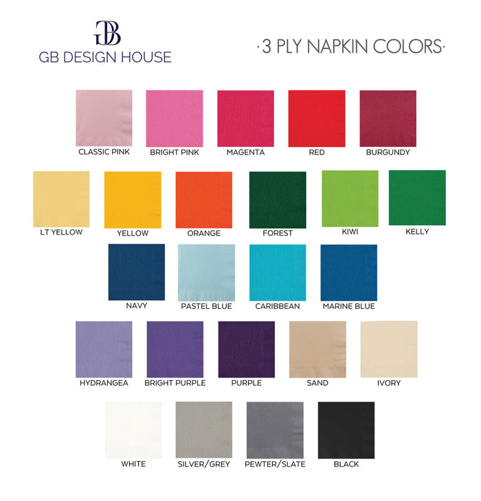 the color chart for the 3 ply napkin colors