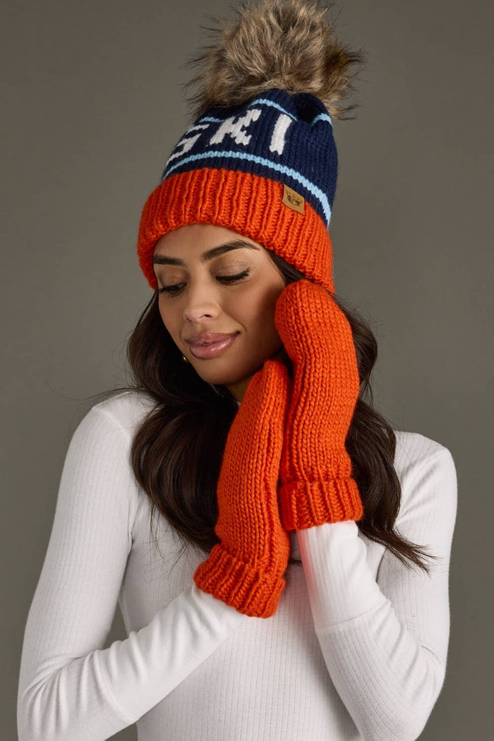 Mittens-Orange Cuffed Knit