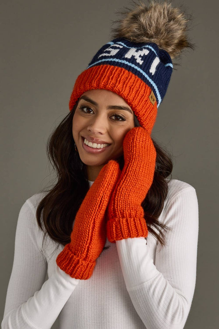Mittens-Orange Cuffed Knit