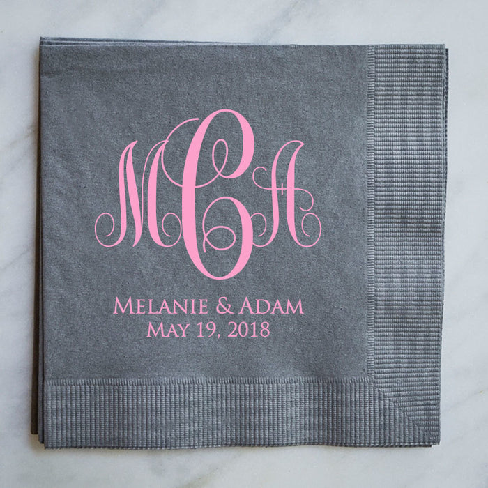 Monogram Script Wedding Napkins - 100