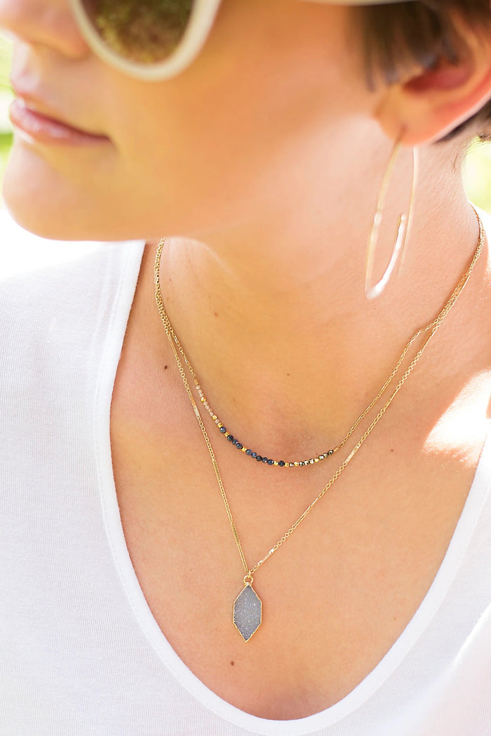 Sapphire Zircon Pyrite Bar Necklace | Mickey Lynn
