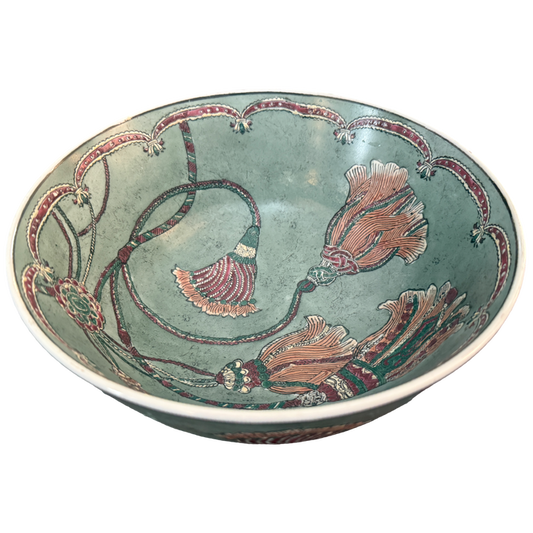 Vintage-Style Celadon Porcelain Passementerie Tassel Decorative Bowl