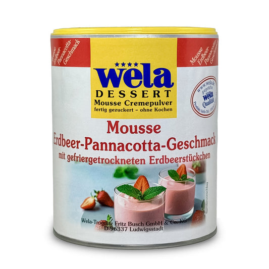Wela Dessert Mousse Erdbeer-Pannacotta-Geschmack mit gefriergetrockneten Erdbeerstückchen – Dose